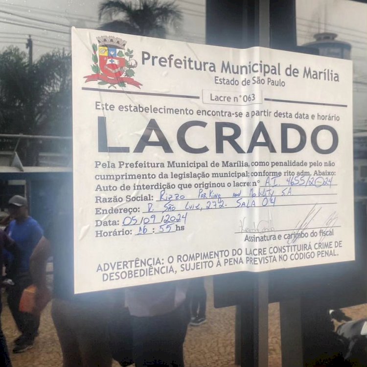 Prefeitura de Marília lacra Rizzo Parking por cobrança de Zona Azul na cidade