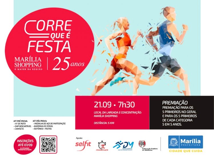 Marília Shopping celebra 25 anos com corrida de rua “Corre que é Festa